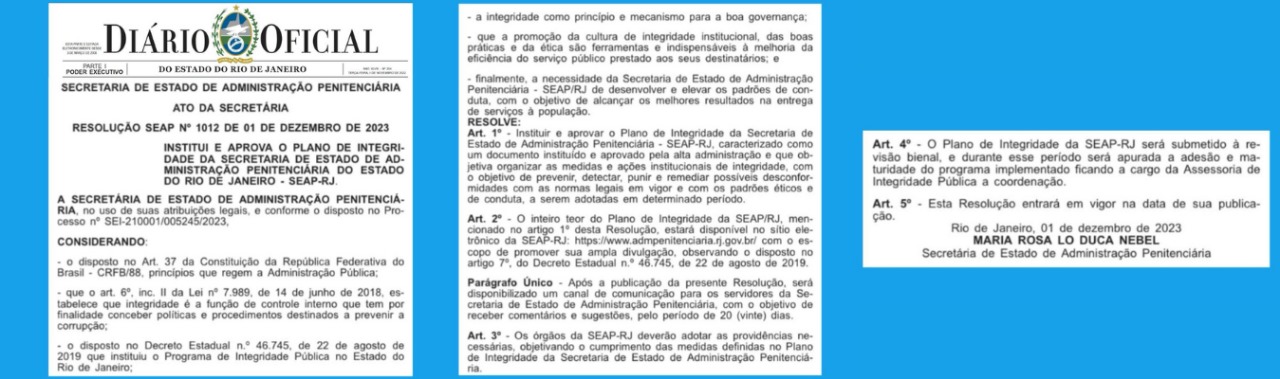 Seap publica Plano de Integridade no Diário Oficial 