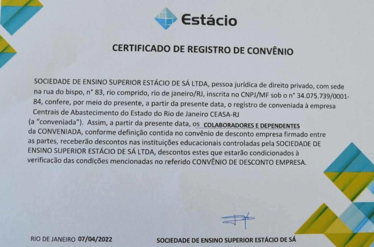 Certificado de registro de convênio 