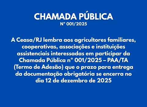 Prazo para envio de documentação da Chamada Pública nº 001/2025 – PAA/TA encerra em 12 de dezembro