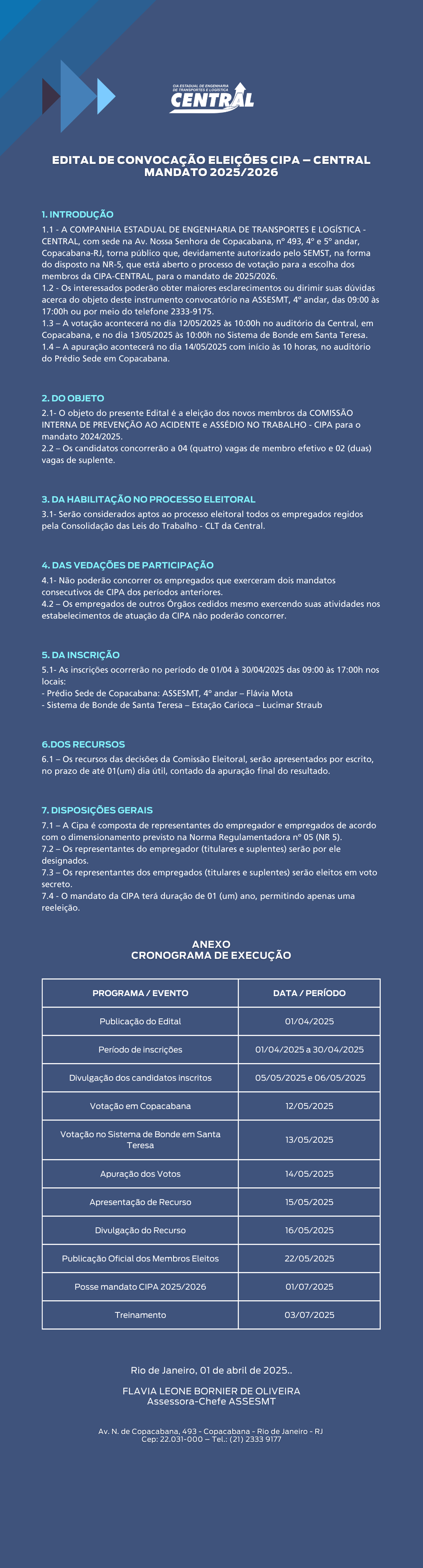 Edital de Convocação Eleições CIPA - Central Mandato 2025/2026