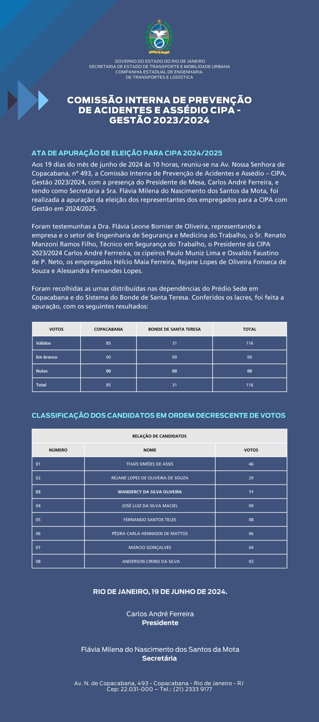 Comissão Interna de Prevenção de Acidentes e Assédio - CIPA (Gestão 2023 /2024)
