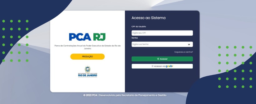foto da tela do acesso ao pca-rj