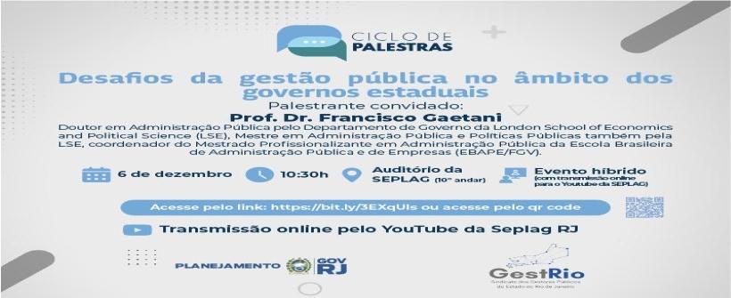 Seplag vai promover palestra sobre gestão pública 