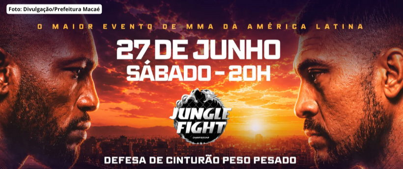 Jungle Fight chega a Macaé com disputa de cinturão dos pesos pesados Macaé será palco no dia 27 de junho de uma das maiores noites das artes marciais mistas do país, recebendo o Jungle Fight, maior evento de MMA da América Latina, reunindo grandes nomes do esporte em um card exclusivamente profissional.  O evento será realizado a partir das 20 horas, no Ginásio Municipal Engenheiro Maurício Soares Bittencourt, no bairro Sol y Mar. O destaque da programação será a disputa do cinturão dos pesos pesados, com a
