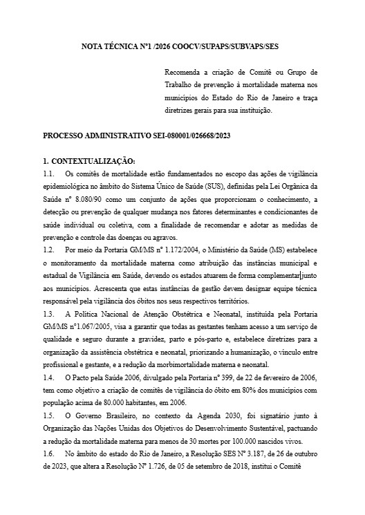NOTA TÉCNICA Nº1 /2026 COOCV/SUPAPS/SUBVAPS/SES
