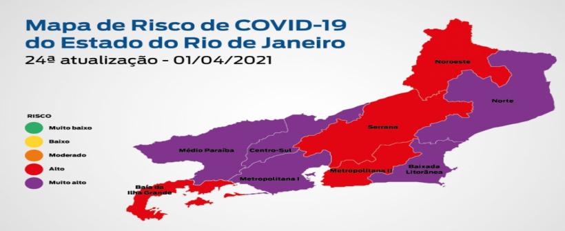24ª atualiação | Mapa de risco da Covid-19: estado apresenta bandeira roxa