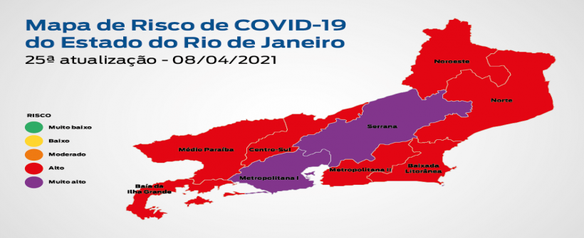 25ª atualização - Mapa de risco da Covid-19: estado apresenta bandeira roxa