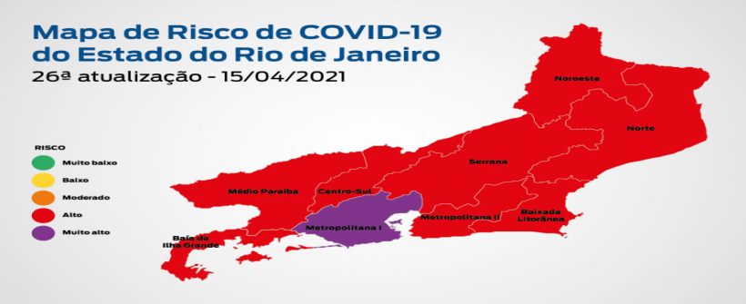 26ª atualização - Estado do Rio apresenta bandeira vermelha no Mapa de Risco da Covid-19