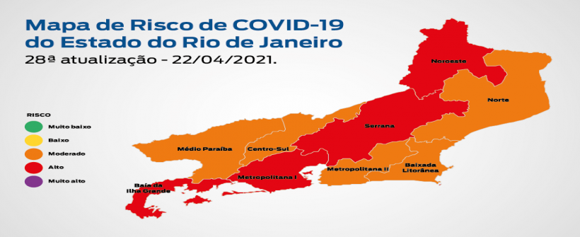 28ª edição do Mapa de Risco Covid-19: estado do Rio está em bandeira laranja