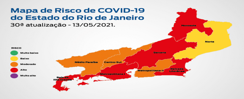 30ª atualização - Mapa de Risco Covid-19: estado do Rio de Janeiro está em bandeira laranja