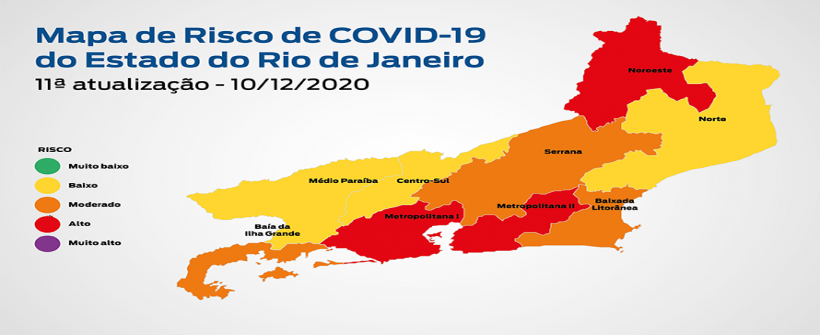 Alto risco para Covid-19: Mapa mostra 75% da população fluminense em bandeira vermelha
