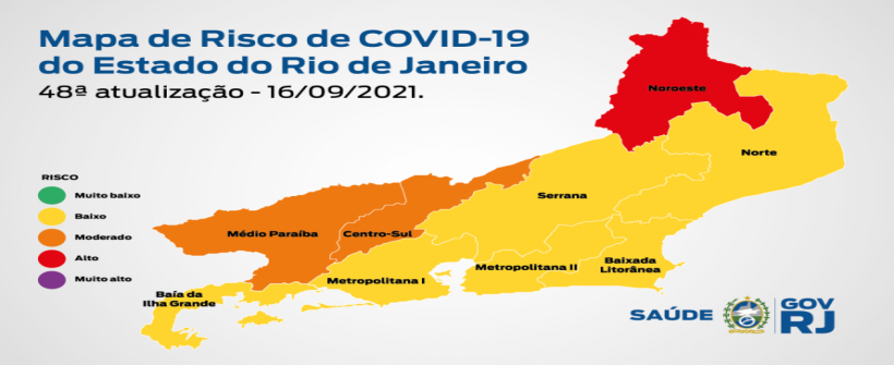 Mapa de Risco Covid-19: Estado do Rio de Janeiro tem queda de 32% nas internações e de 24% nos óbitos provocados pela doença