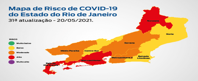 Mapa de Risco Covid-19: estado do Rio de Janeiro está em bandeira laranja