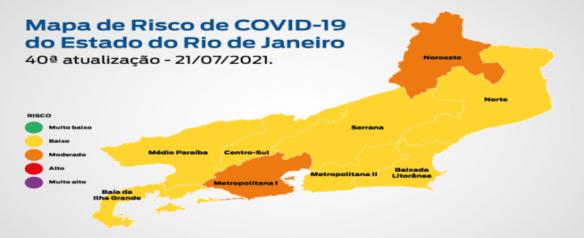  Mapa de Risco Covid-19: estado do Rio de Janeiro mantém bandeira amarela, com risco baixo de transmissão da doença