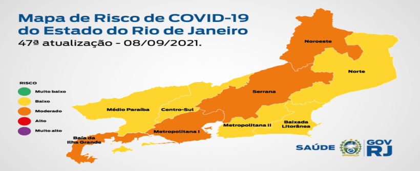 Mapa de Risco Covid-19: estado do Rio de Janeiro tem queda de 13% no número de óbitos e segue com baixo risco de transmissão da doença