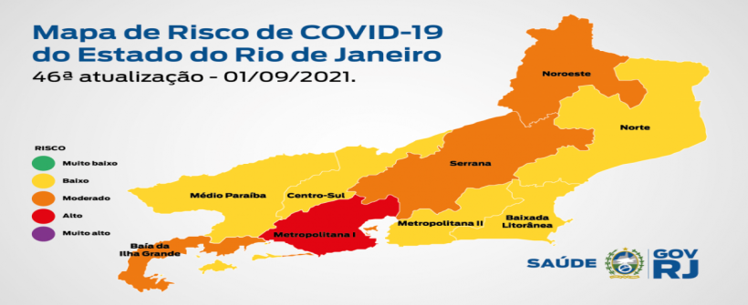 Mapa de Risco Covid-19: estado do Rio de Janeiro tem queda no número de internações e óbitos