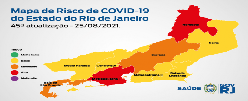 Mapa de Risco Covid-19: estado do Rio de Janeiro volta a ter risco moderado de transmissão da doença