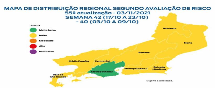 Mapa de Risco da Covid-19: Todo o estado do Rio apresenta risco baixo para transmissão da Covid-19   