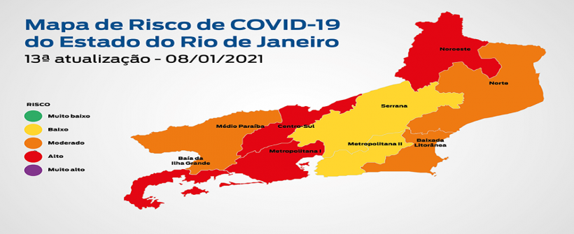 Mapa de Risco da Covid-19: regiões Metropolitana II e Serrana melhoram e voltam a apresentar baixo risco para doença