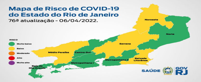 Mapa de Risco da Covid-19: estado do Rio de Janeiro permanece em bandeira verde pela quinta semana consecutivaMapa de Risco da Covid-19: estado do Rio de Janeiro permanece em bandeira verde pela quinta semana consecutiva