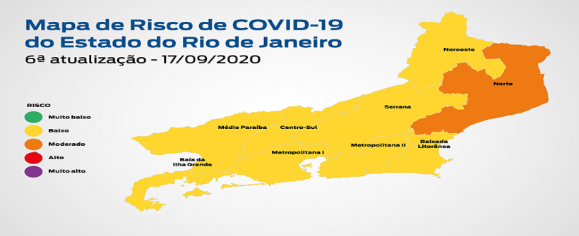 Mapa de Risco da Covid-19: oito das nove regiões do Estado do Rio são classificadas em bandeira amarela 
