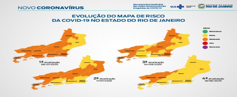 Mapa de risco para Covid indica 92% da população do Estado do Rio em locais classificados como bandeira amarela