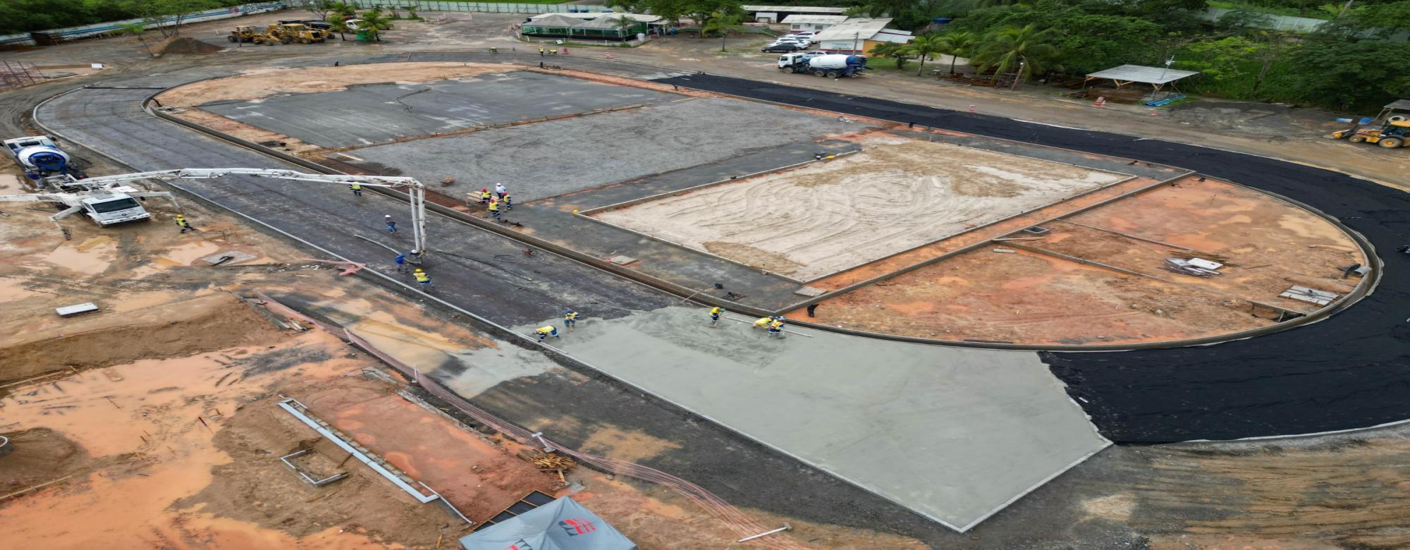 Concretagem da pista de atletismo do Parque RJ, em São Gonçalo, já foi iniciada 