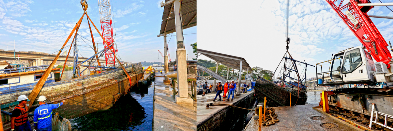 Força-tarefa inicia a retirada de mais cinco embarcações e carcaças abandonadas na Baía de Guanabara