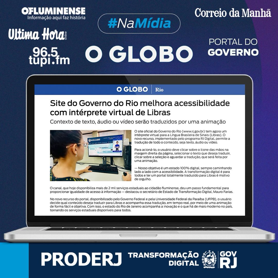 Na Mídia - Site do Governo do Rio melhora acessibilidade com intérprete virtual de Libras
