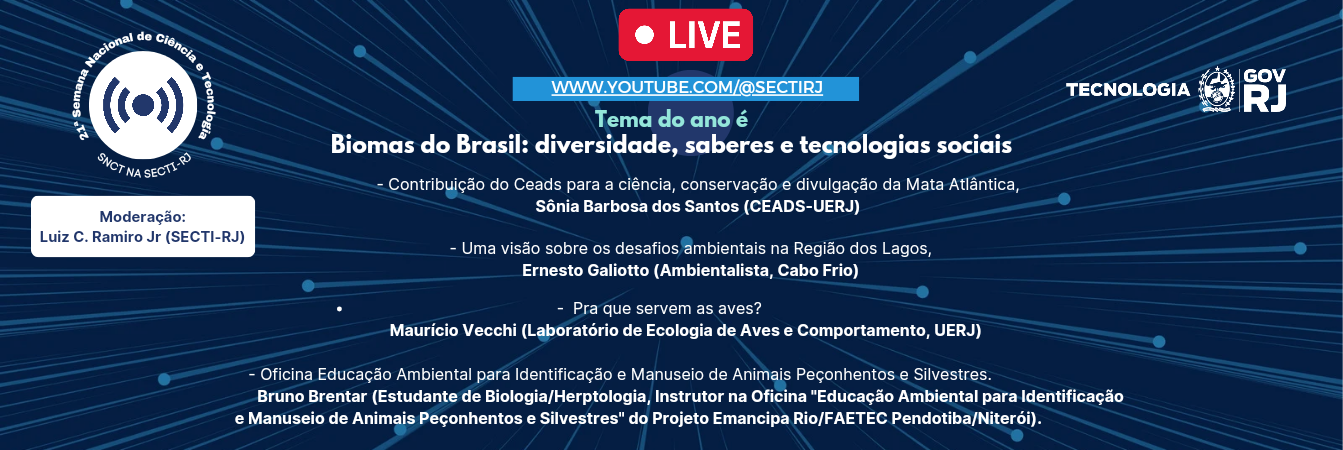 SECTI promove "live" no Youtube sobre Biomas do Estado do Rio de Janeiro 
